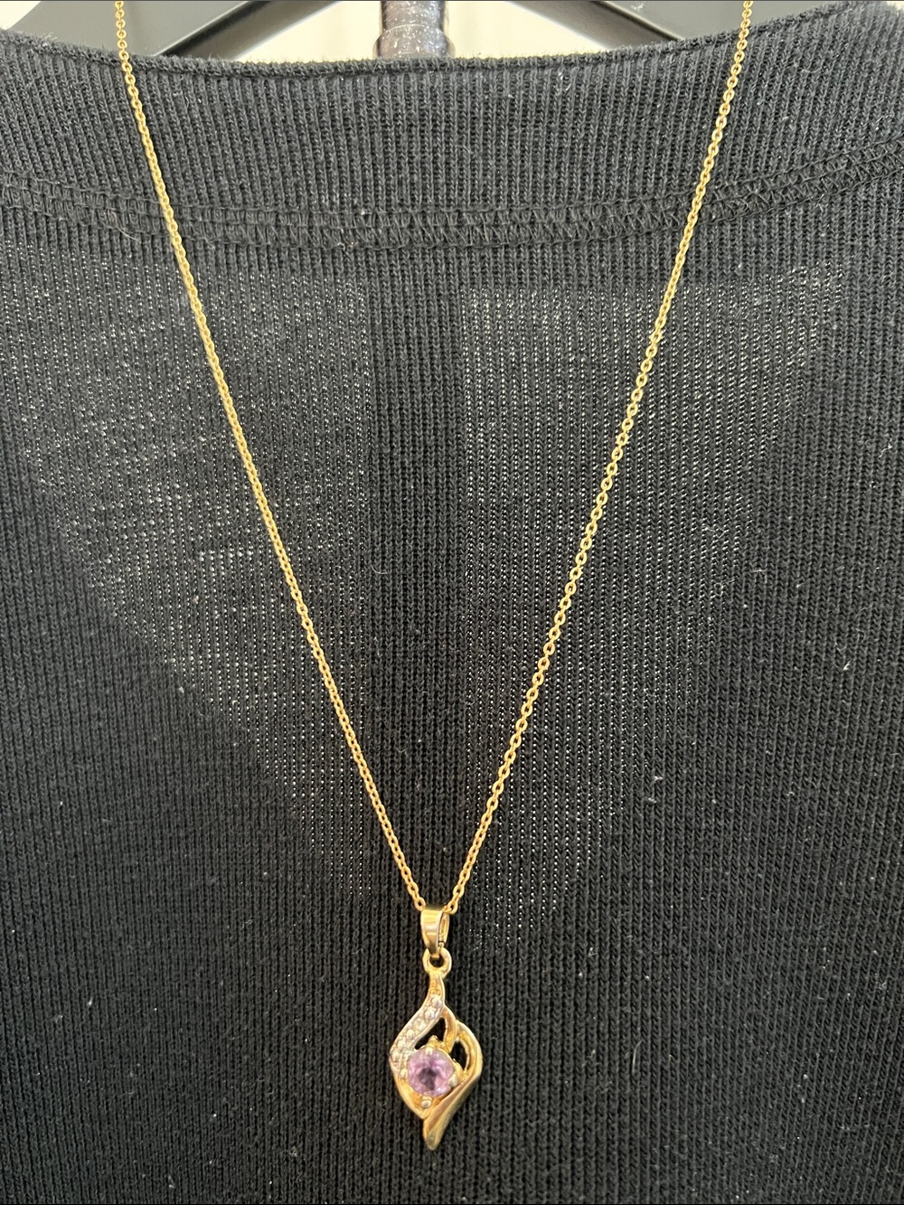 Vintage 14k gold-filled chain with purple gemstone pendant with sparkling accent